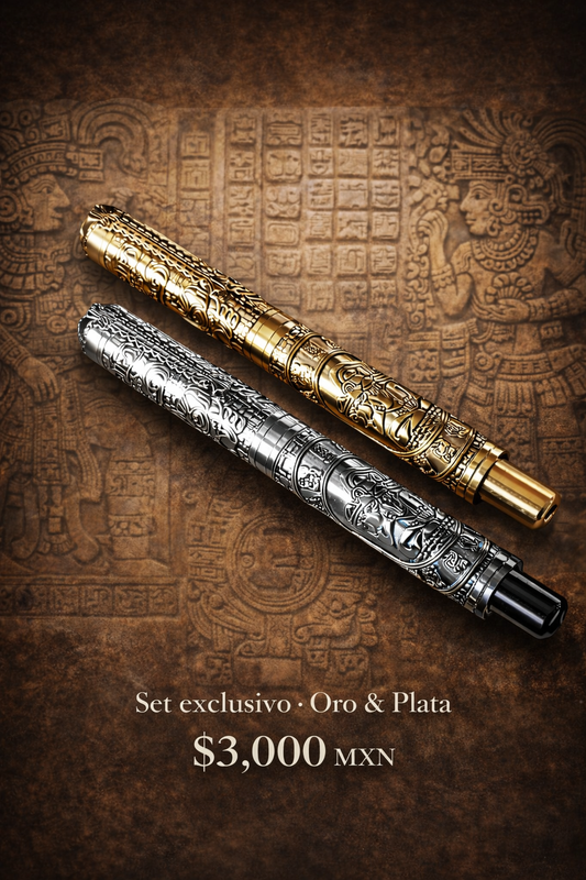 Duo de Plumas Maya - Oro y Plata